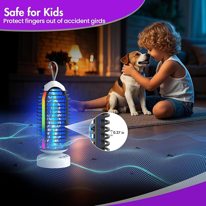 Bug Zapper Outdoor with Colorful Lighting and Auto-Sensing, 3 in 1 Cordless 4000mAh Battery Electric Fly Trap, Rechargeable Mosquito Zapper for Camping, Patios, Garden, Kitchen (2Pack-Black)