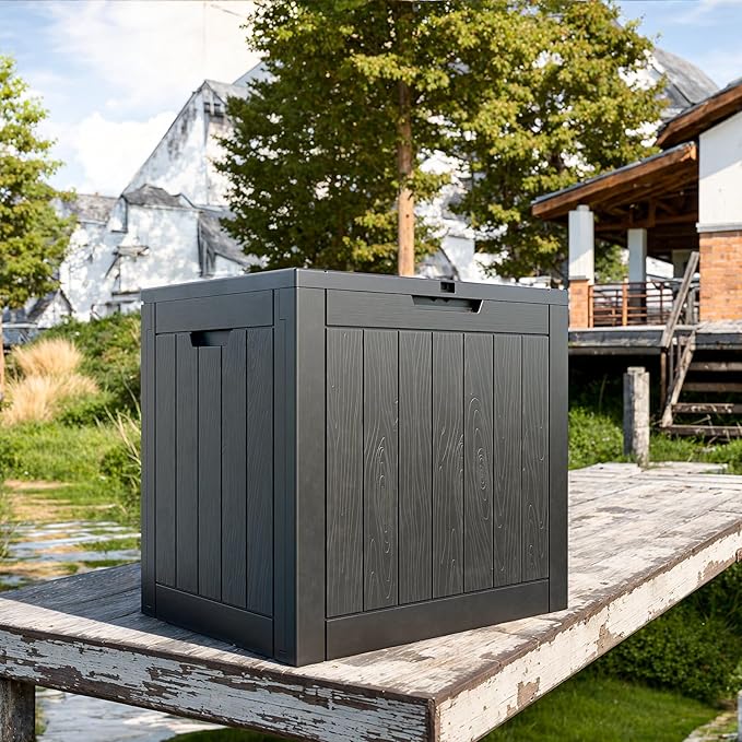 31 Gallon Waterproof Outdoor Storage Box,Resin Deck Box,Lockable Outside Storage Box Container for Patio Furniure,Garden (31 Gallon Black)