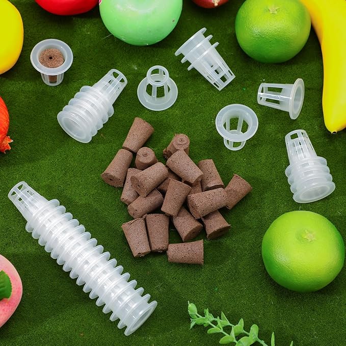 200 Pcs Grow Sponges Pods Kit, Includes 100 Grow Sponges, 100 Root Plant Basket, Root Growing Kit Replacement Pod Cups Hydroponic Pods Garden Accessories for Indoor Herb Growing System