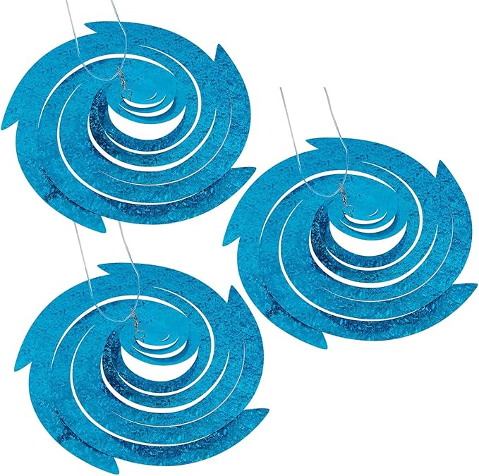 Hausse Bird Repellent Spiral Reflectors Blue Mylar Spinner, Hanging Reflective Bird Deterrent Device, Garden Decorative Scare Birds Away, Like Woodpeckers, Pigeons and Geese, 3 Pack