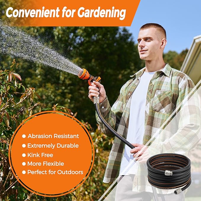 Giraffe Tools Leader Hose 5ft x 5/8", Custom Length, Heavy Duty, No Kink, Flexible, Rubber Garden Hose, Leakproof Water Hose with Male to Female Fittings, 600 Burst PSI