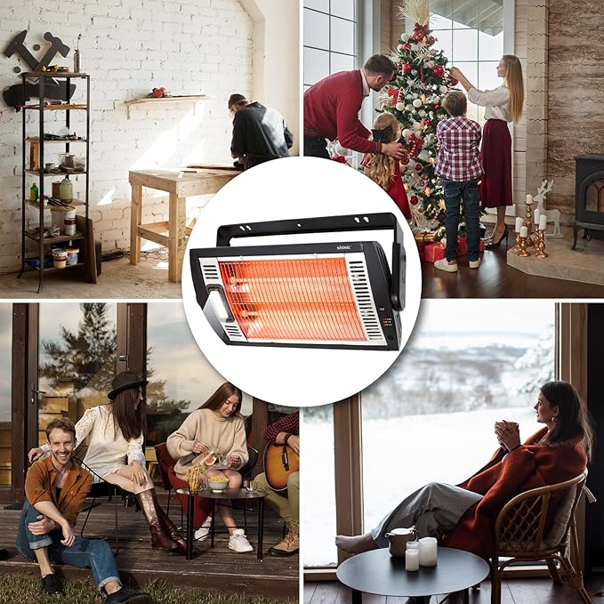 Shinic Garage Heater, 1500W Ceiling Mounted Shop Heater with Remote Control, 5 Mode Settings, 90° Tilting, Overheat Protection & ETL Listed for Indoor/Outdoor Use,Black