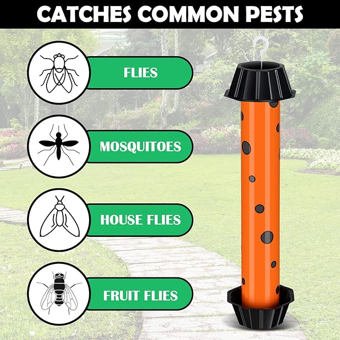 Qualirey 12 Pcs Sticky Fly Trap Fly Stick Indoor Outdoor Long Lasting Adhesive Fly Catcher with Hanging Hook for Wasps Gnats Bugs Insects Moths Fruit Flies Mosquitoes Spiders Fleas (Orange, Black)