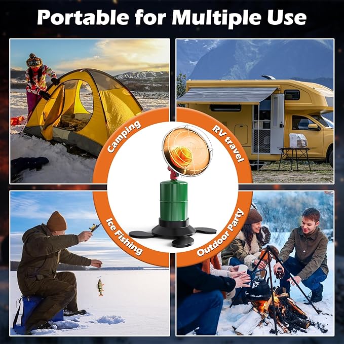Portable Propane Heater, 6200 BTU Portable Camping Heater Outdoor with Electric Ignition, Control Valve, Gas Cylinder Base for Tent, Fishing, Garage, 7“L x 7"W x 10"H