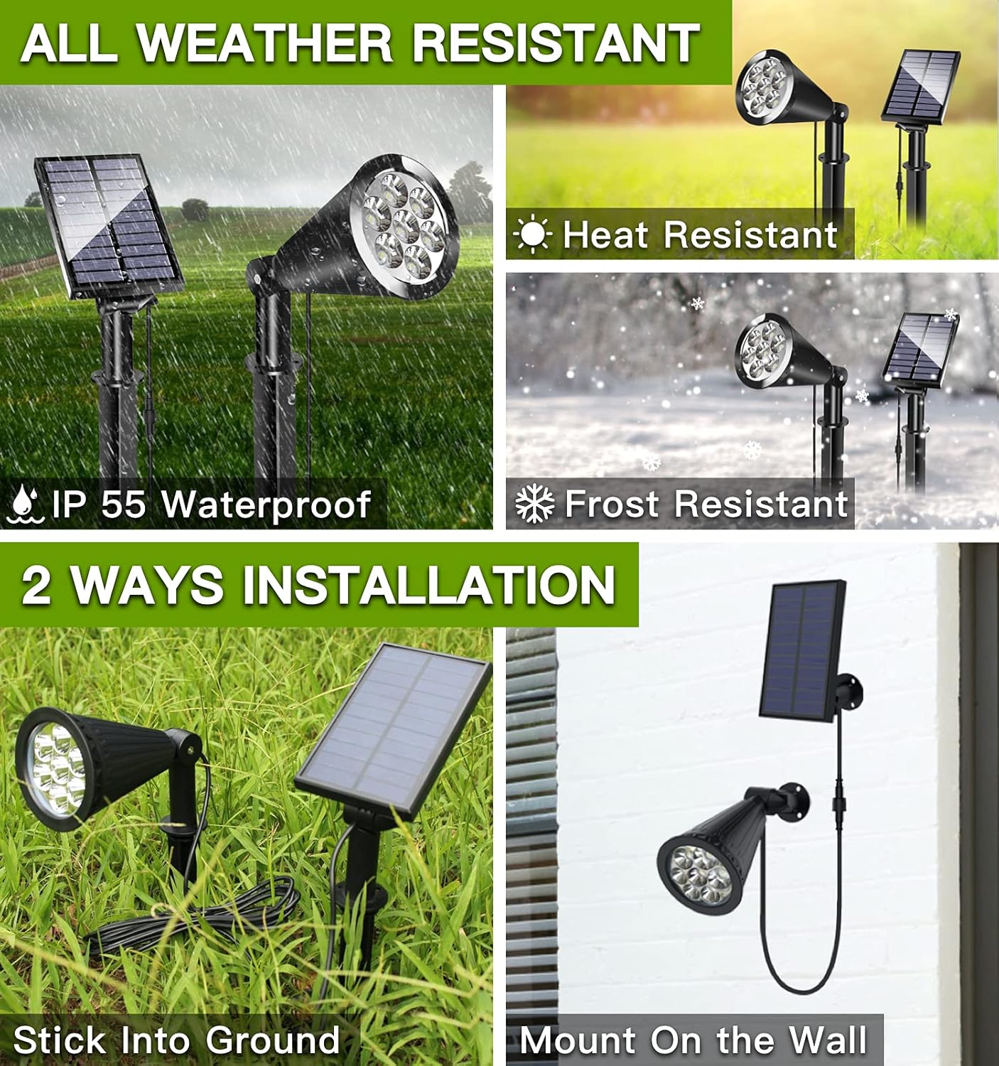 MEIHONG Solar Spot Light Outdoor, Waterproof LED Landscape Lights Dusk to Dawn, 2-in-1 Solar Spotlight Solar Powered Accent Lights for Garden Porch Walkway Patio (1 Pack)