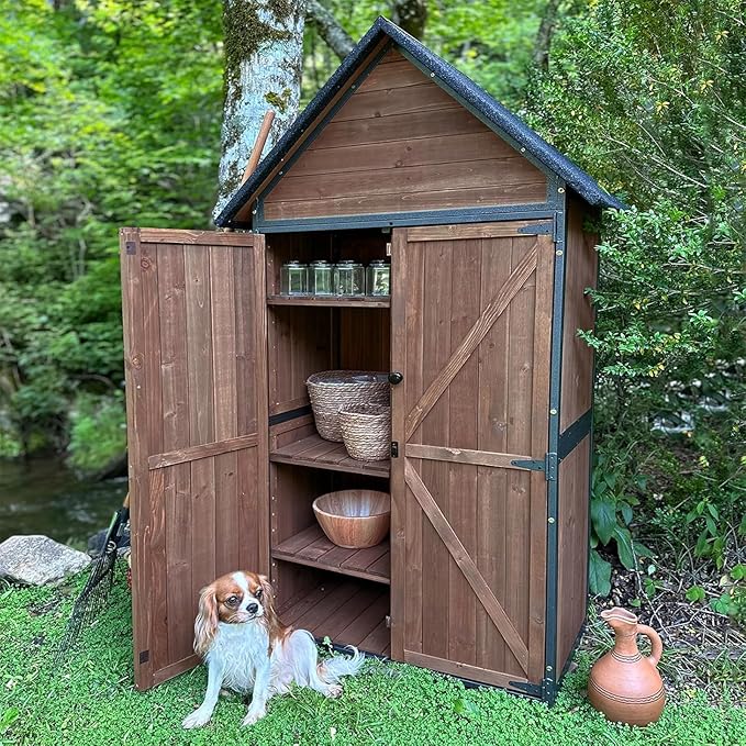 Outdoor Storage Shed Cabinet Strong Iron Frame Surrounding Garden Tool Storage with Adjustable Shelfs,Large Space