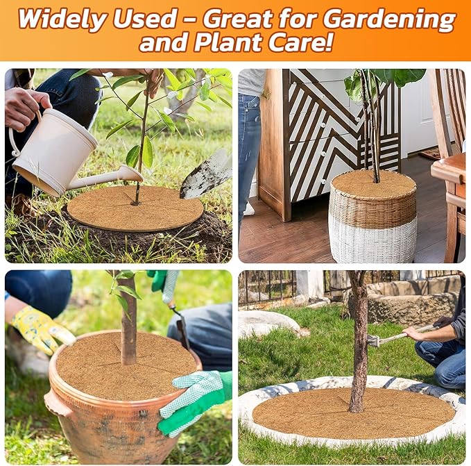 Legigo 4pcs Coconut Fiber Mulch Ring Tree Plant Protector Mat, 24 Inch Natural Coco Coir Tree Protection Ring Plant Pot Soil Cover, Tree Rings Disc Plant Cover for Indoor Outdoor Plants,Landscaping