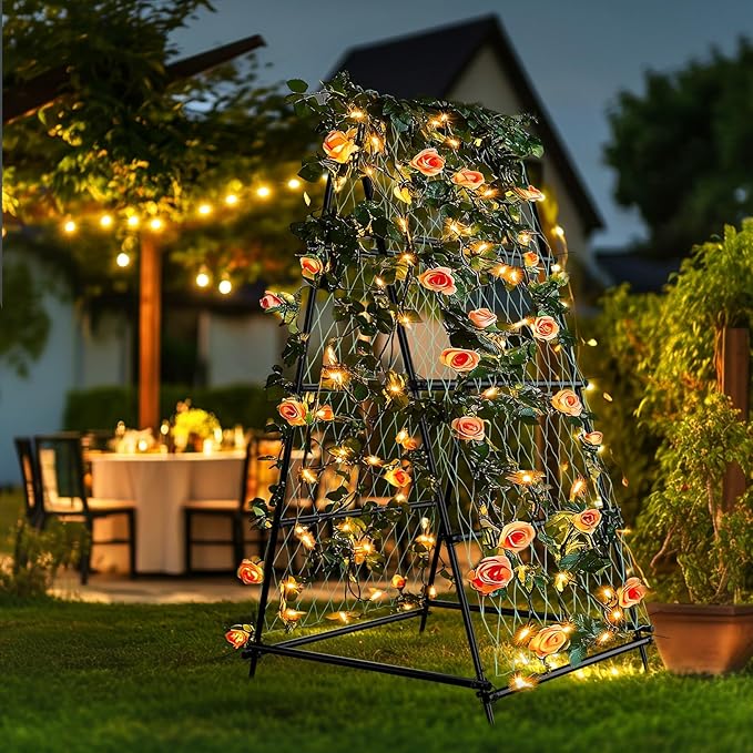 unho Garden Trellis for Climbing Plants with Tough Nylon Netting, 6ft Tall Sturdy Rustproof Metal Plant Support Tower for Vegetable Fruit Vine Cucumber Garden Lightweight,Outdoor