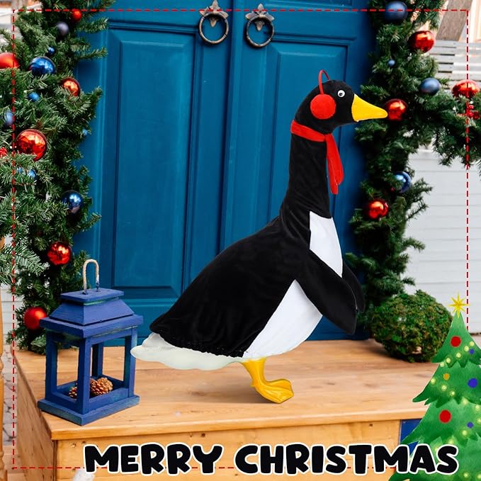 Outus Halloween Penguin Goose Outfits Funny Penguin Porch Goose Outfit 23 Inch Holiday Lawn Plastic Cement Geese Clothes for Halloween Christmas Yard Garden Outdoor Decor