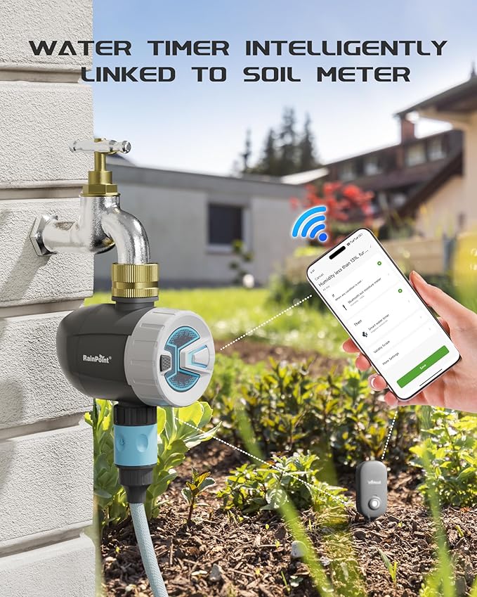 RAINPOINT WiFi Water Timer, Brass Inlet Smart Hose Faucet Timer, Automatic Irrigation System Controller for Yard Watering, APP Control via 2.4Ghz WiFi and Bluetooth (V2, 2025 Release)