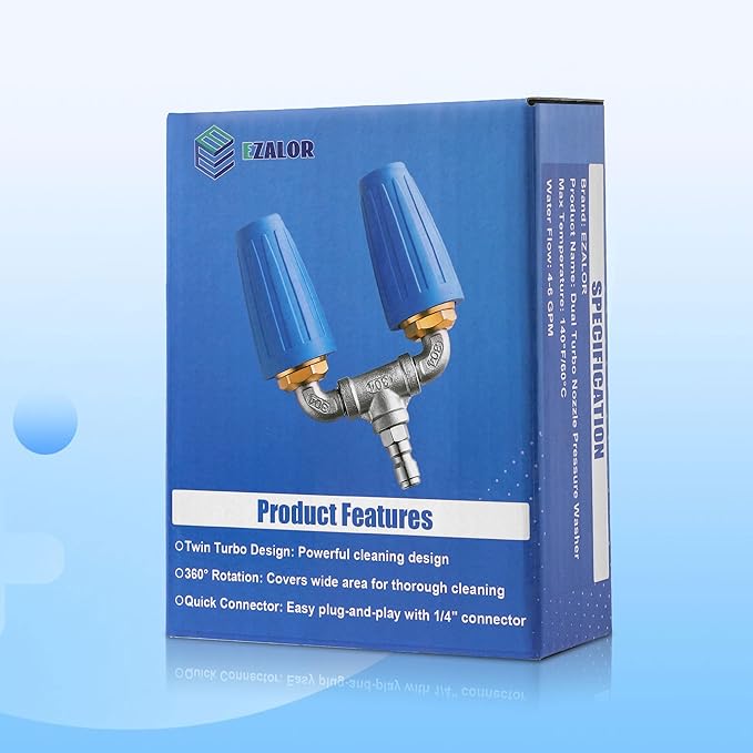 Dual Turbo Nozzle Pressure Washer, 360°Rotating Turbo Nozzle with 1/4" Quick Connector, 2.0 Orifice Twin Turbo Nozzle, 4-6 GPM, 4000 PSI