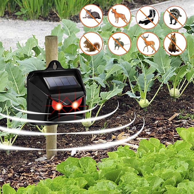 Triumpeek Animal Repeller, Solar Powered Predator Eye Nighttime Animal Deterrent Devices with Red LED Lights, Night Guard Animal Repellent Scares Coyote Skunk Raccoon Deer Away from Yard Chicken Coop