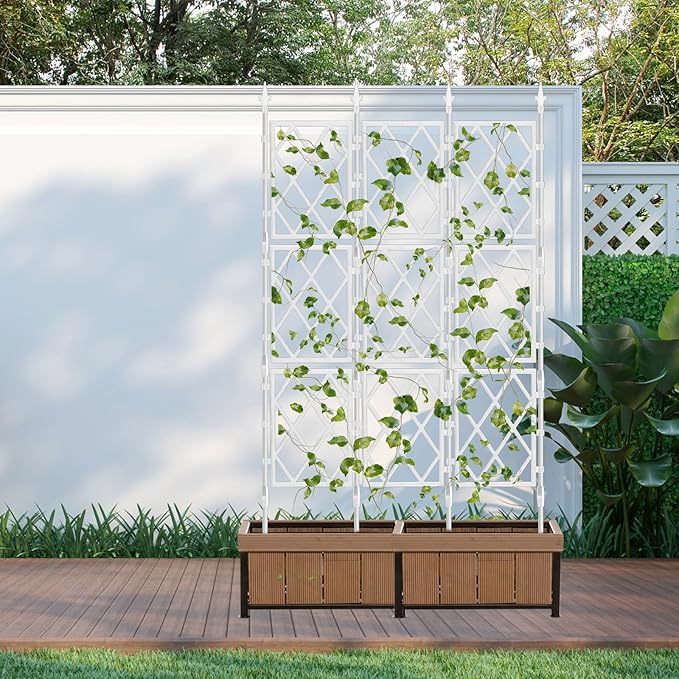 5.25FT Trellis for Climbing Plants Outdoor, Garden Wall White Trellis with Ties, Plastic Coated Metal Pipe Support Tall Plant Fence for Ivy Vines Rose Flower