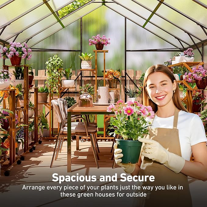 6x8FT Outdoor Greenhouse, Polycarbonate Green House, Small Walk-in Greenhouse with Vented Roof Window, Windproof Aluminum Frame with Quick-Installation Structure, Suitable for Gardening