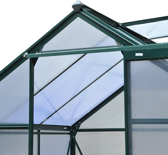 Outsunny 6' x 6' Greenhouse for Outdoors, Polycarbonate Greenhouse with Rain Gutter and Roof Vent, Aluminum Walk-in Green Houses for Outside for Patio Backyard Garden, Dark Green