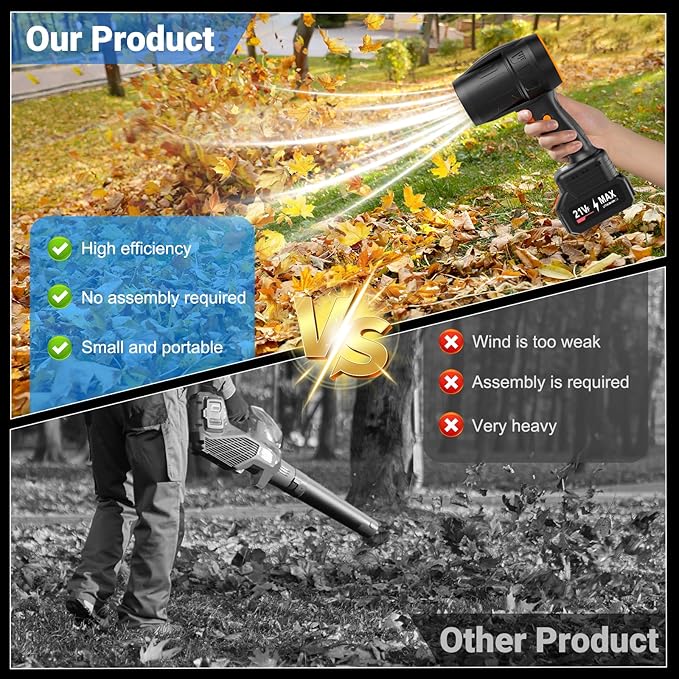 Handheld Electric Cordless Leaf Blower โ 500,000RPM Mini Turbo Jet Blower with 2ร4.0Ah Batteries & Charger, Lightweight for Patio, Lawn, Garage Cleaning (Black)