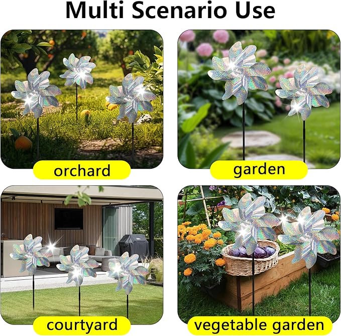 Reflective Bird Repellent Pinwheels, 7.1 inches in Diameter,Silver dot 8-Blade Reflective Windmill, Outdoor Bird Deterrent, High Reflective Effect, for Yard, Balcony, Garden, Scare Birds.