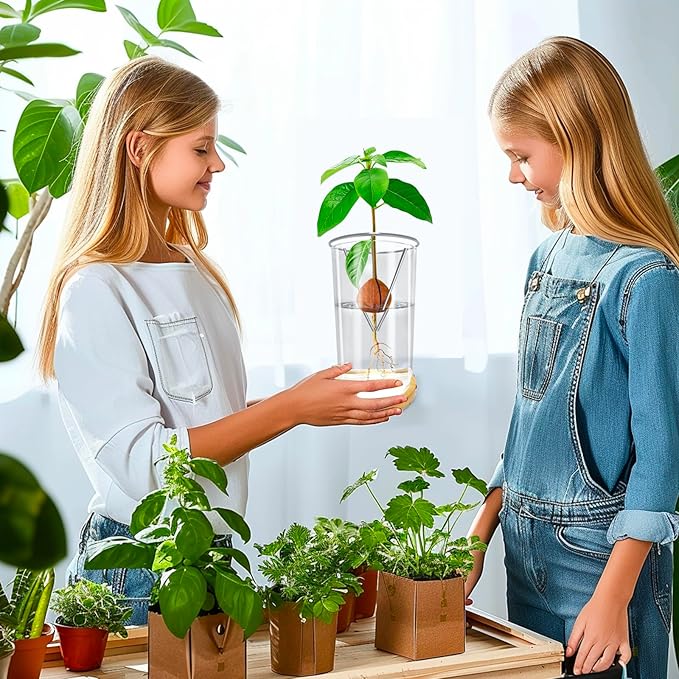 Avocado Seed Starter Vase - Avocado Tree Growing Kit with Base and Sticker, Glass Avocado Pit Sprouting Plant Pot Gift for Women, Gardening Lovers Home Office Table Decoration, Indoor No Seed