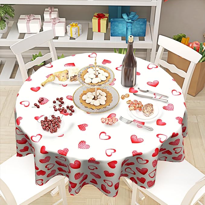 Giwawa Red Hearts Round Tablecloth 60 Inch,Love Romantic Wedding Anniversary Holiday Washable Polyester Table Cover for Dinner Restaurants Kitchen Party Events Tabletop Decoration