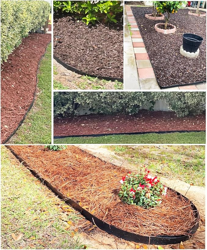 Landscape Edging Border 33FTx 4 Inch Tall, Plastic Garden Borders Edging with 30 Spikes,Flexible Lawn Edging Edge for Garden,Grass,Flower Beds, Yard, Paver,Pathway-Black
