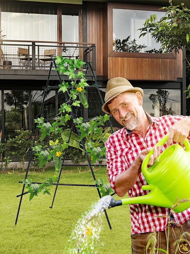 6Γ3 Feet Garden Trellis for Climbing Plants, Kalolary A-Frame Garden Cucumber Grow Trellises Rustproof Metal Potted Plant Climbing Support for Indoor Outdoor Vegetable Fruits Vines Support