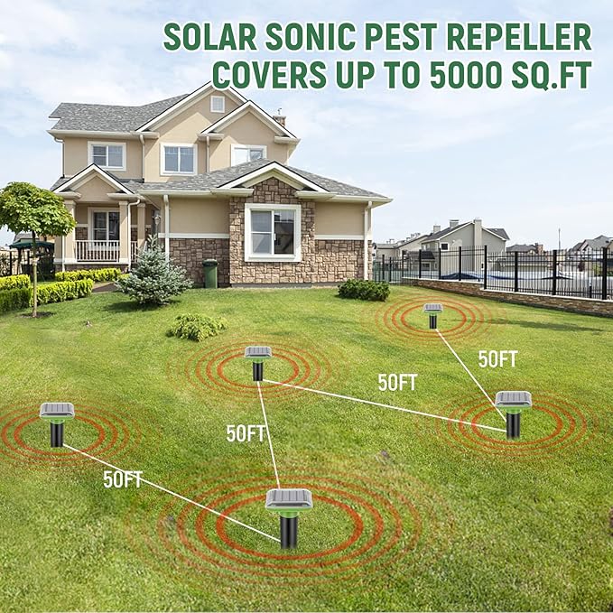 Mole Repellent Solar Powered,2025 Upgraded Vole Repellent Ultrasonic Solar Powered,Mole Repeller Outdoor for Lawns Garden Yard,Gopher Trap Killer for Gopher,Squirrel(6 Pack)
