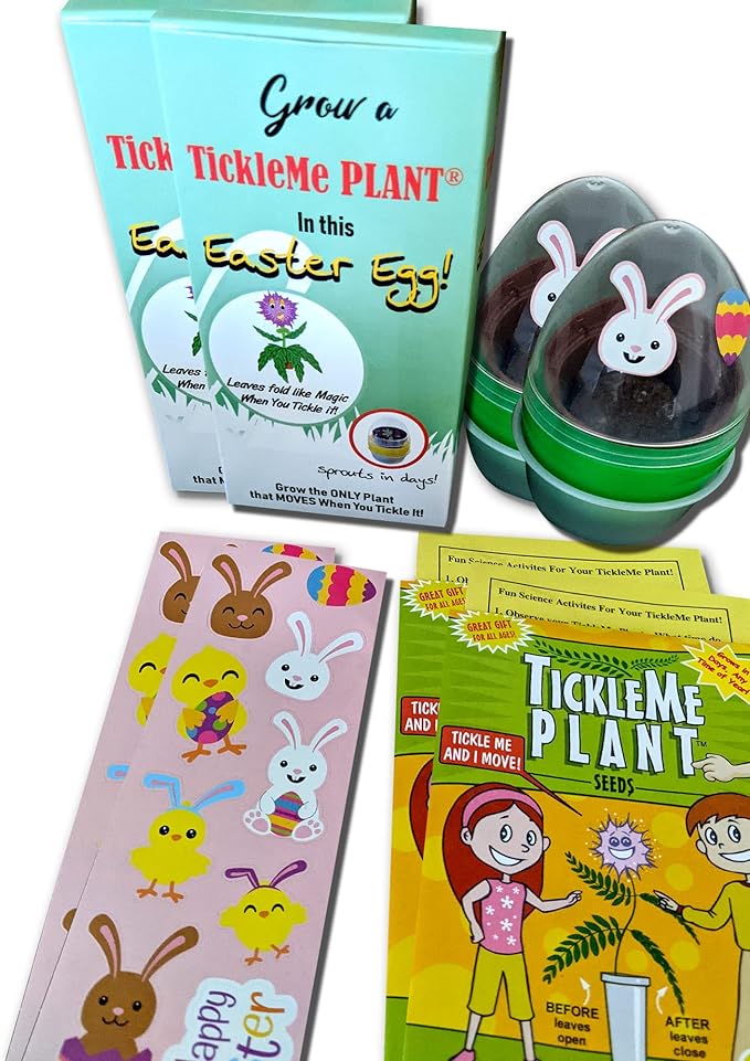 TickleMe Plant Egg Grow Kits (2) - Hatch Your Own TickleMe Plants Inside an Egg - Leaves Fold Up When You Tickle Them! Full Kit for Simple Growing - Or a Unique Easter Basket Stuffer Surprise