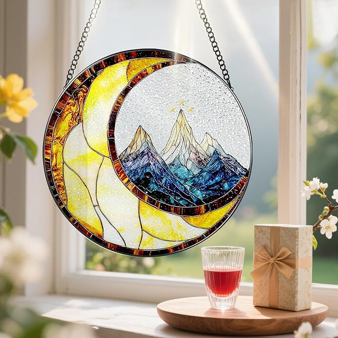 Stained Glass Window Hanging, Pauyadu 8 Inch Night Court Suncatcher Ornament, Stained Glass Suncatcher, Suncatchers for Windows Hanging, Window Decor, Gifts for Friend, Lover, Family, Artist