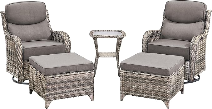 Luxury High Back Outdoor Furniture with 6-Inch Thick Cushions, Patio Furniture Set with Ottomans, 5 PCS Wicker Conversation Set for Porch, Balcony, Deck and Yard