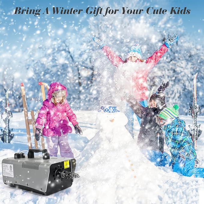 High-velocity Snow Machine, Wired Remote Portable Premium Artificial Snowflake Machines for Indoor Outdoor Christmas Party, 650W Low Consumption with Max 2000CFM Output, ETL Listed