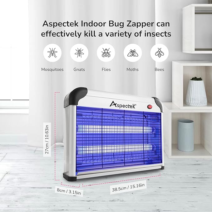 ASPECTEK Powerful 20W Indoor Bug Zapper - Electric Fly Trap, Mosquito Killer with UV Lamp, Includes 2 Replacement Bulbs for Effective Insect Control
