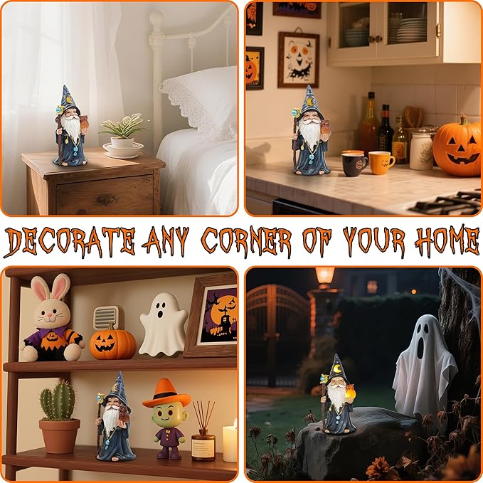 Helloween Solar Gnomes Decoration: 8.7'' Funny Merlin Statue with Owl & Magic Wand for Home Office Party Perfect Collectible Figurines Gift for Womens
