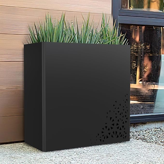 24 Inch Tall Planter Box 24Hx24Lx12W Galvanized Steel Planter with Removable Insert Shelf | Durable Rectangular Planters for Porch, Patio, Yard, Garden (Black)