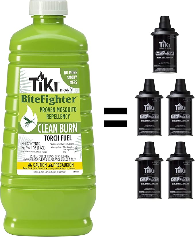 TIKI Clean Burn Mosquito Repellent Torch Fuel – 1/2 Gallon (64 oz.), Smokeless & Low-Soot Citronella, Mosquito Repellent, Plant-Based Formula for Outdoor, Patio, Garden & Backyard Torches