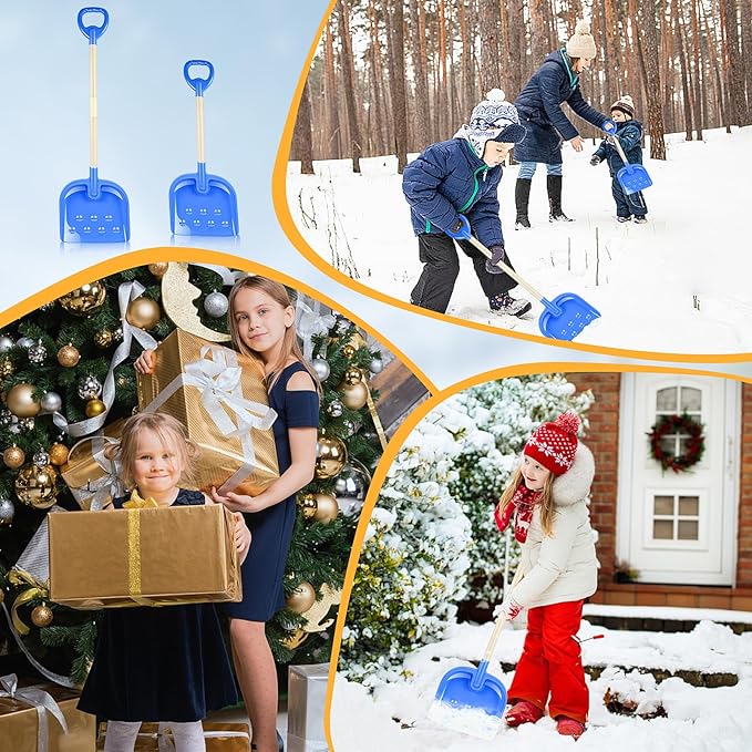 1PCS Kids Snow Shovel, 22"-32" H Detachable Wooden Childs Snow Shovel with Plastic D-Grip Handle and Scoop Winter Children Shovel Blue Toddler Shovels Outdoor Play Snow Gift for Boy Girl Snow Removal