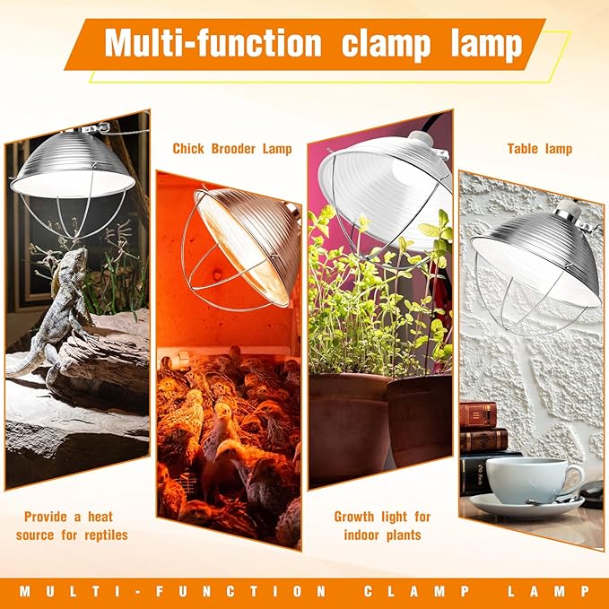 Macarrie 12 Pack 10.5 Inch Clamp Lamp Light with Aluminum Reflector, 6ft SPT-2 18awg Cord and Adjustable Stand Fixture E26 Socket, up to 150 Watt, with Bulb Guard