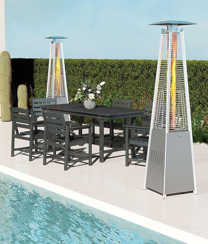 Pyramid Patio Heater,48,000 BTU Outdoor Propane Patio Heater with Detachable Wheels and Protective Cover for Terrace, Garden,Poolside.Grey
