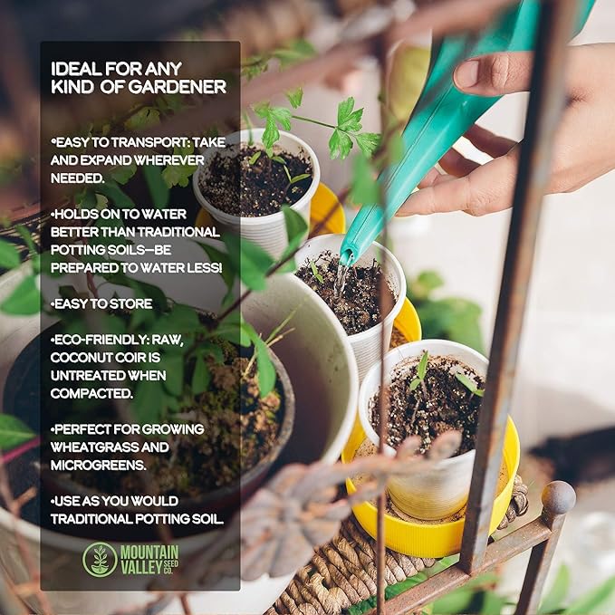 Minute Soil Organic Coco Peat 12 Pack β Lightweight Growing Bricks Expand to 18 Gal β Potting Mix for Microgreens, Herbs, Vegetables, Flowers, Indoor Containers, Seed Trays