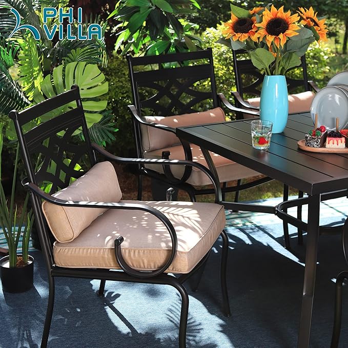 PHI VILLA Patio Dining Chairs Set of 4, Outdoor Chairs with Cushion and Pillow for Garden Lawn and Deck