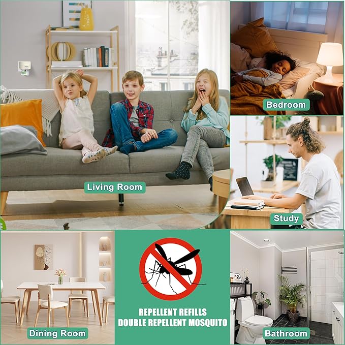 Mosquito Repeller Indoor Use, Electronic Mosquito Repellent Plug in Wall Outlet, Include 1 Pack 280 Hr Refills for Home, Bedroom, Office