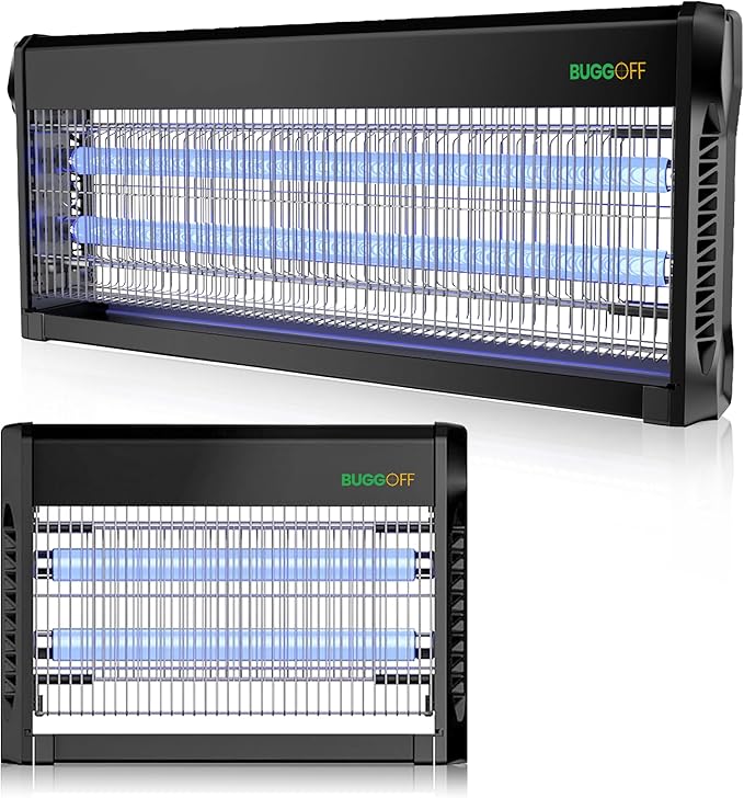 BUGGOFF Black Modern Indoor Electric Bug Zapper, 2000 SQFT Coverage, 3500 Volts of Stunning Power, 40 Watts, Kills Mosquitos Gnats, Flys & More. 10 Year Warranty, X2 Free Replacment Bulbs