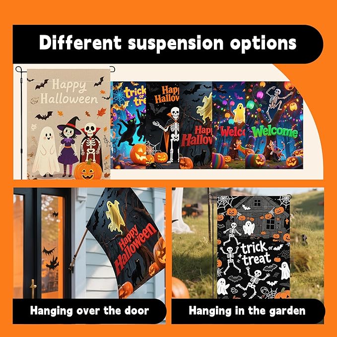 Halloween Garden Flag 12x18 Inch Double Sided, Outdoor Burlap Yard Decor for Porch, Patio, Holiday Decorations, Black