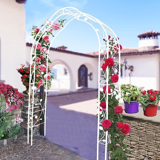 Metal Garden Arch 98.4" H White Garden Arbor Trellis for Outdoor Climbing Plants Support Rose Lawn Tall Large Wedding Archway
