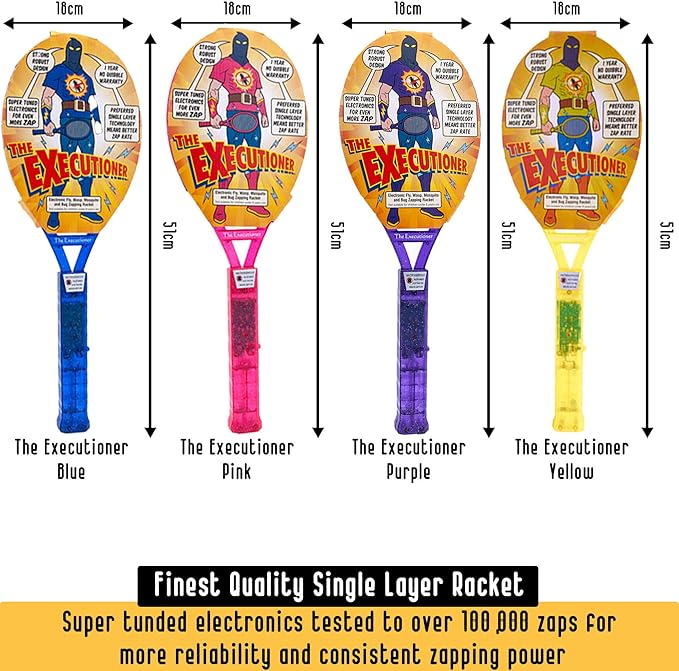 The Executioner Fly Zapper Mosquito, Wasp, Bug, Insect Killer Swatter Electric Fly Zapper Racket Single Layer for Efficient Zapping Indoor Outdoor (Purple)