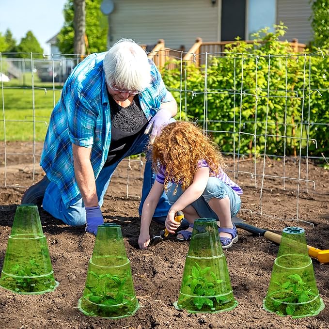 Garden Cloches for Plants, 20 Pack Garden Cloche with Rotary Vent, Reusable Bell Plant Covers with 40Pcs Ground Stakes, Plant Cloche Protectors from Animals Snails Birds Chickens, 7.9" H X 6.7" D