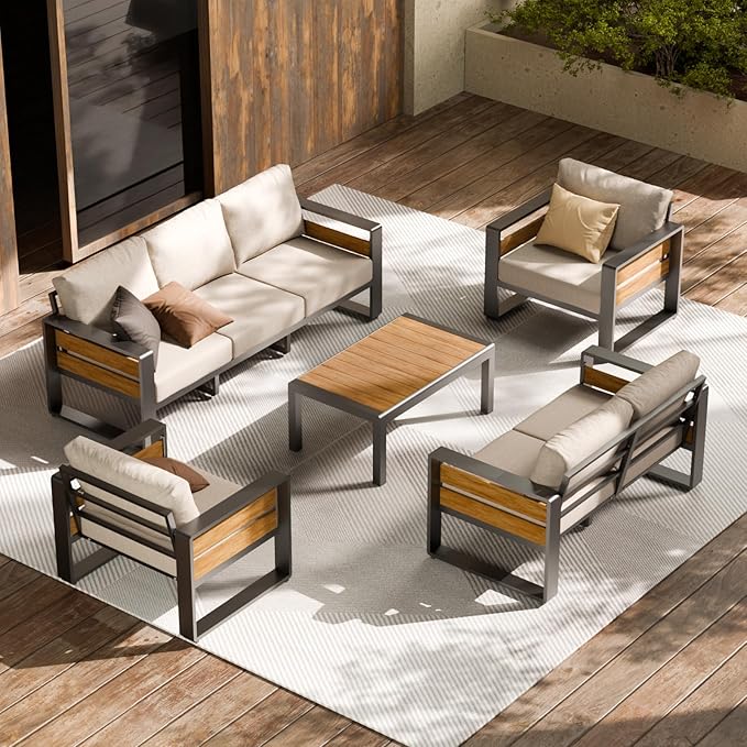 ZANDOR Aluminum Outdoor Patio Furniture - 1 Pcs Loveseat and Coffee Table, All-Weather Metal Modern Outside Furniture with Washable Thick Cushion for Garden/Backyard/Porch, Grey