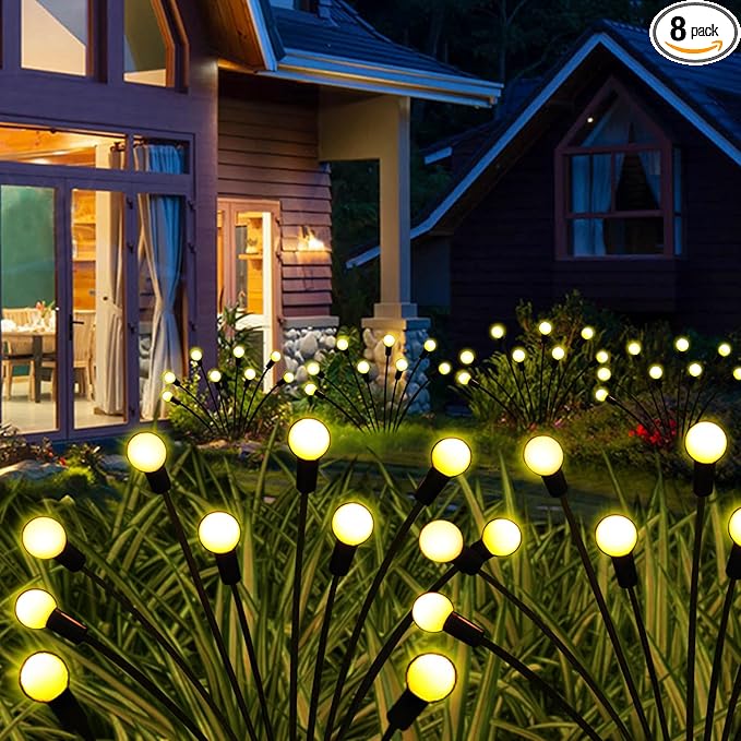 Solar Garden Lights Outdoor, 8 Pack 80 LED Solar Firefly Lights Waterproof, Sway by Wind, Swaying Light for Yard Patio Backyard Garden Planter Flower Bed Pathway Outdoor Decoration (Warm White)