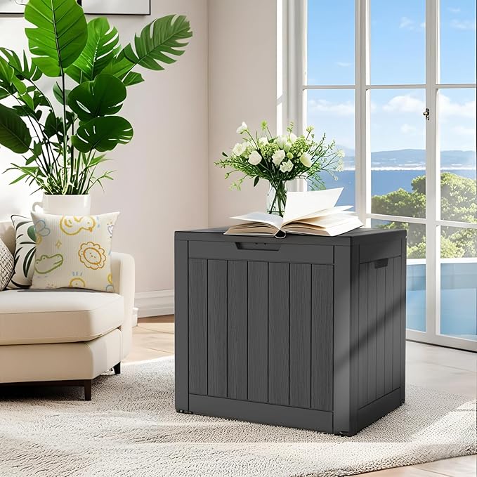 Outdoor Storage Box, 31 Gallon Waterproof Deck Box for Outdoor and Indoor, UV-Resistant Outside Storage with Lockable Lid for Patio, Pool, Garden Tools, Package Delivery, Black