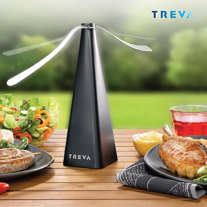 Treva Bug Fan Fly Deterrent with Holographic Blades to Clear Bugs, Mosquitoes, and Flies, Battery Powered Fly Fan
