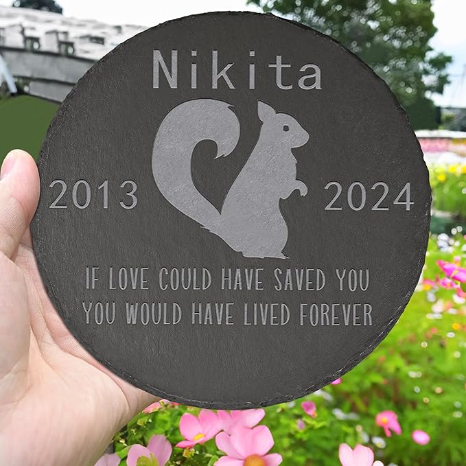 Squirrel Memorial Stone Squirrel Garden Statue - Squirrel Memorial Gifts - Squirrel Tombstone - Squirrel Loss Gift - Loss of Pet Squirrel - Round